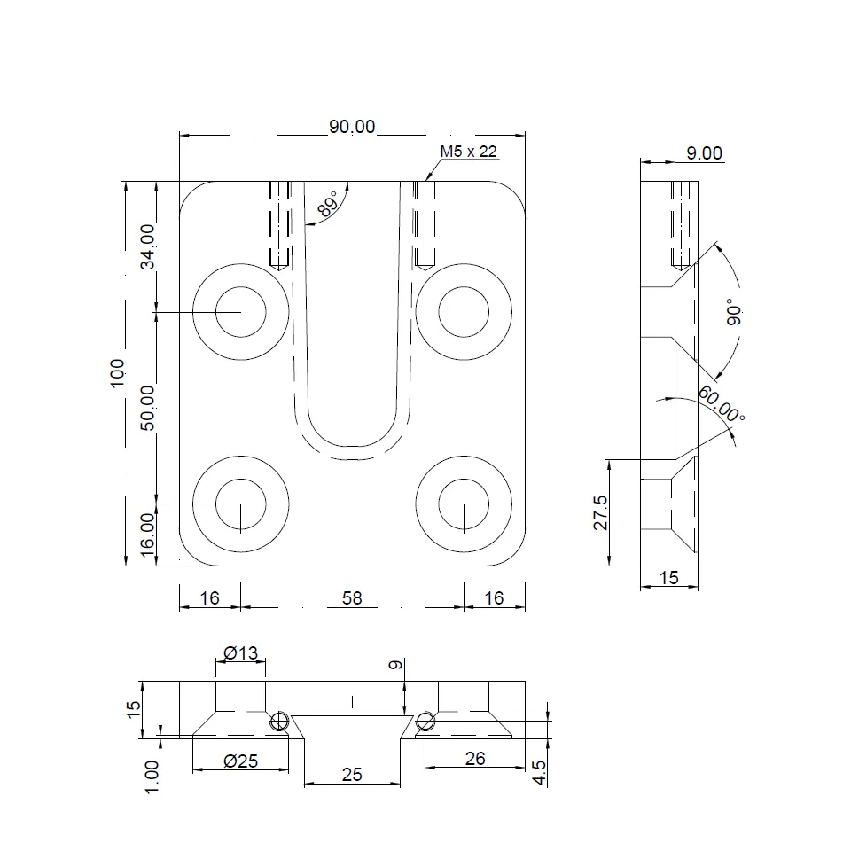 HVP 60/90x100x18 mm — wymiary części kotwionej do podłoża